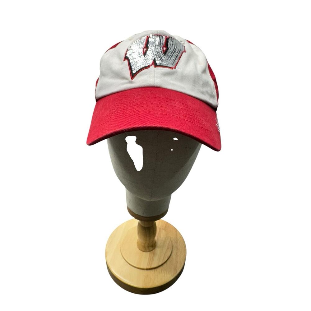 Forty Seven Brand Red White Wisconsin Badger Sequin Logo Adjustable Cap